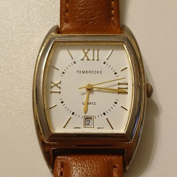 Vtg Pembrooke Date Indicator Rectangular Dial Quartz Watch Japan Movt 57-048 main image 12